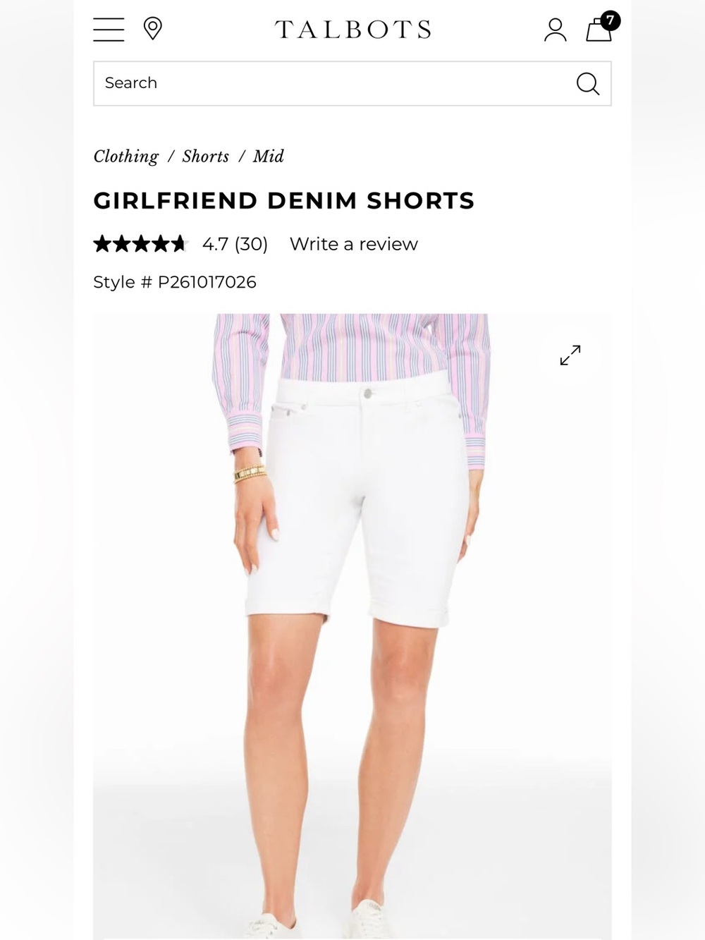 Talbots White Girlfriend Denim Shorts